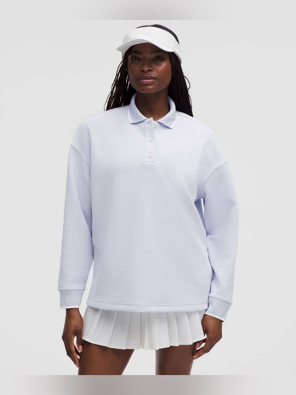 Lululemon Textured Long Sleeve Polo Shirt size 4/8 Starch Blue/White STRH/WHT